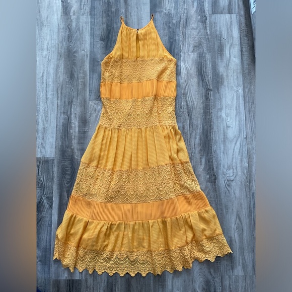 Anthropologie HD In Paris Villanelle Yellow Lace Midi Dress XSmall Sleeveless - Picture 4 of 5